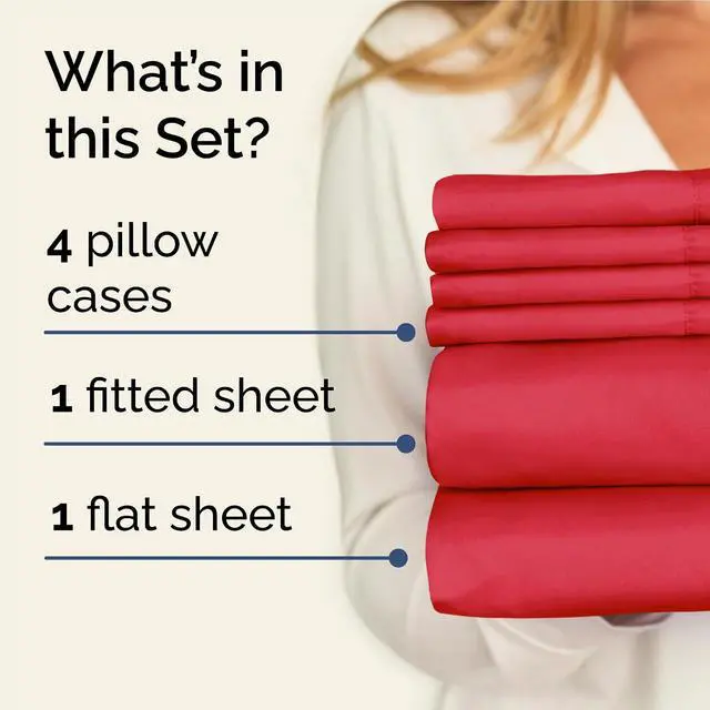 Alt view image 2 of 7 - Full 6 Piece Sheet Set - Comfy Breathable & Cooling - Ultra Soft Hotel Luxury Bedding Set with 8-16 Inch Deep Pockets - 1 Flat & 1 Fitted Sheet & 4 Pillowcases - Cozy, Wrinkle Free & Easy Care - Red