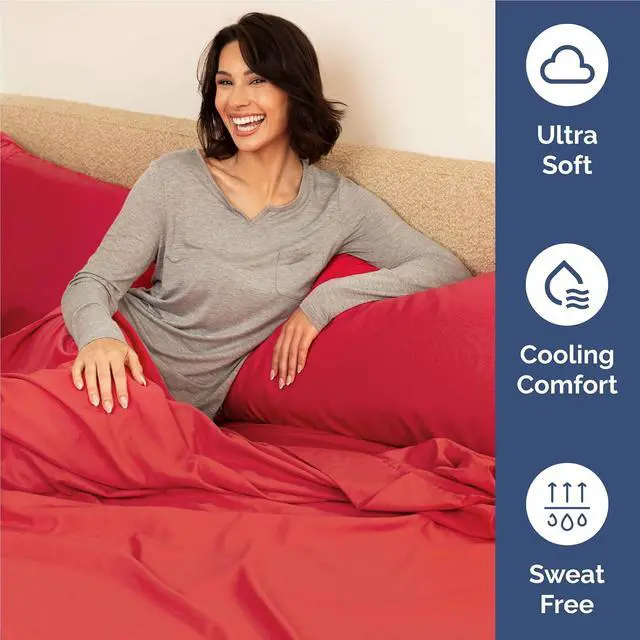 Alt view image 4 of 7 - Full 6 Piece Sheet Set - Comfy Breathable & Cooling - Ultra Soft Hotel Luxury Bedding Set with 8-16 Inch Deep Pockets - 1 Flat & 1 Fitted Sheet & 4 Pillowcases - Cozy, Wrinkle Free & Easy Care - Red