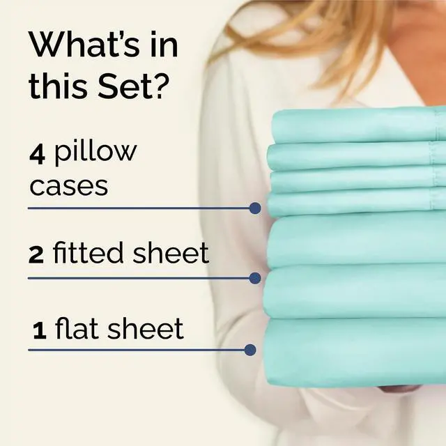 Alt view image 2 of 7 - Split King 7 Piece Sheet Set - Comfy Breathable & Cooling - Soft Hotel Luxury Bedding Set with 8-16 Inch Deep Pockets - 1 Flat & 2 Fitted Sheet & 4 Pillowcases - Wrinkle Free & Easy Care - Spa Blue