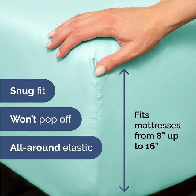 Alt view image 3 of 7 - Split King 7 Piece Sheet Set - Comfy Breathable & Cooling - Soft Hotel Luxury Bedding Set with 8-16 Inch Deep Pockets - 1 Flat & 2 Fitted Sheet & 4 Pillowcases - Wrinkle Free & Easy Care - Spa Blue