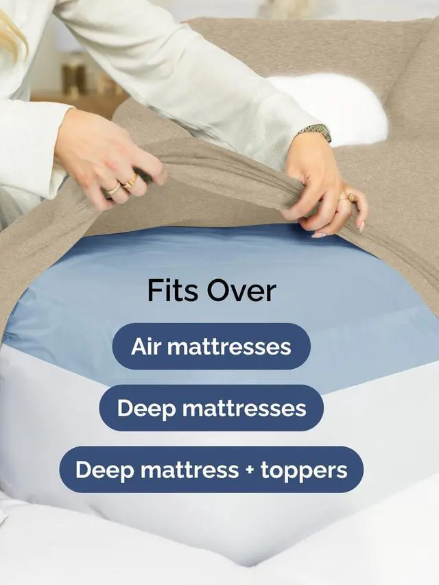 Alt view image 6 of 7 - Extra Deep Full Fitted Sheet - Hotel Luxury Single Fitted Sheet Only - Easily Fits 18 inch to 24 inch Mattress - Ultra Soft, Wrinkle Free w/Extra Deep Pockets - Breathable & Comfy - Heathered Beige