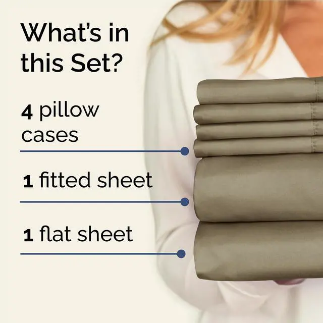 Alt view image 2 of 7 - Full 6 Piece Sheet Set - Comfy Breathable & Cooling - Ultra Soft Hotel Luxury Bedding Set with 8-16 Inch Deep Pockets - 1 Flat & 1 Fitted Sheet & 4 Pillowcases - Cozy, Wrinkle Free & Easy Care - Khaki