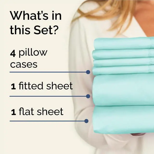 Alt view image 2 of 7 - Full 6 Piece Sheet Set - Comfy Breathable & Cooling - Ultra Soft Hotel Luxury Bedding Set w/ 8-16 Inch Deep Pockets - 1 Flat & 1 Fitted Sheet & 4 Pillowcases - Wrinkle Free and Easy Care - Spa Blue