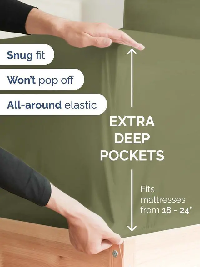 Alt view image 2 of 7 - Extra Deep Twin XL Fitted Sheet - College Dorm Bed Single Fitted Sheet Only w/Extra Deep Pockets - Ultra-Soft & Breathable - Easily Fits 18 to 24 inch Mattress - Wrinkle & Fade Resistant - Sage Green