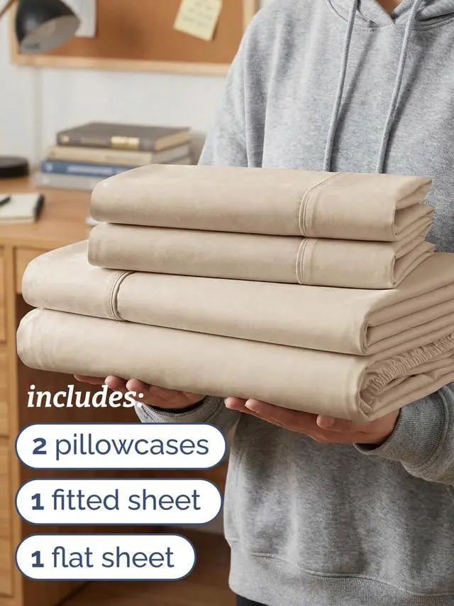 Alt view image 3 of 7 - Twin XL 4 Piece Sheet Set - Comfy Breathable & Cooling - Ultra Soft Hotel Luxury Bedding Set w/ 8-16 Inch Deep Pockets - 1 Flat & 1 Fitted Sheet & 2 Pillowcases - Wrinkle Free and Easy Care - Cream