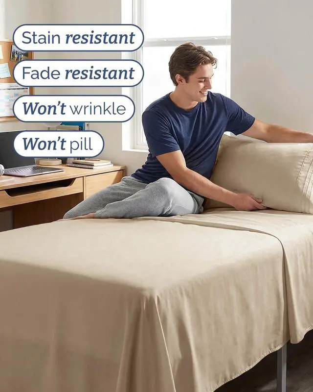 Alt view image 5 of 7 - Twin XL 4 Piece Sheet Set - Comfy Breathable & Cooling - Ultra Soft Hotel Luxury Bedding Set w/ 8-16 Inch Deep Pockets - 1 Flat & 1 Fitted Sheet & 2 Pillowcases - Wrinkle Free and Easy Care - Cream
