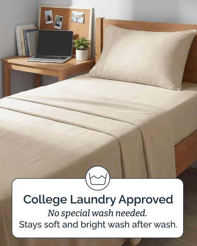 Alt view image 6 of 7 - Twin XL 4 Piece Sheet Set - Comfy Breathable & Cooling - Ultra Soft Hotel Luxury Bedding Set w/ 8-16 Inch Deep Pockets - 1 Flat & 1 Fitted Sheet & 2 Pillowcases - Wrinkle Free and Easy Care - Cream