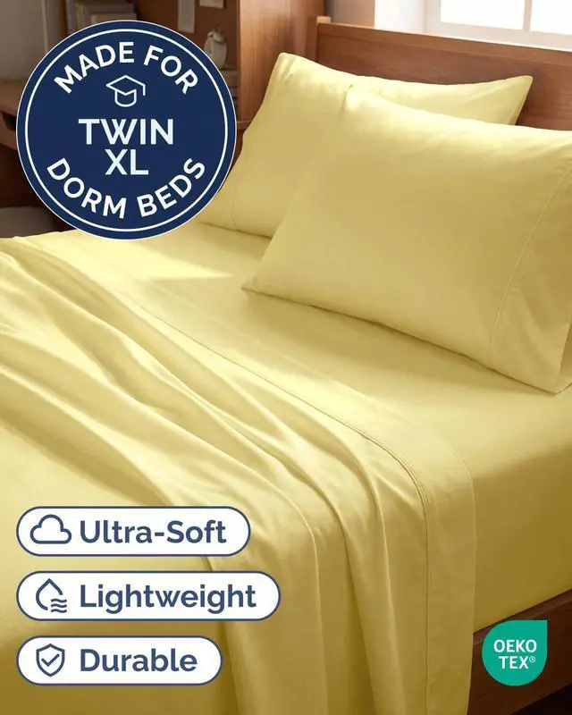 Alt view image 2 of 7 - Twin XL 4 Piece Sheet Set - Comfy Breathable & Cooling - Ultra-Soft Hotel Luxury Bedding Set with 8-16 Inch Deep Pockets - 1 Flat & 1 Fitted Sheet & 2 Pillowcases - Wrinkle Free & Easy Care - Yellow