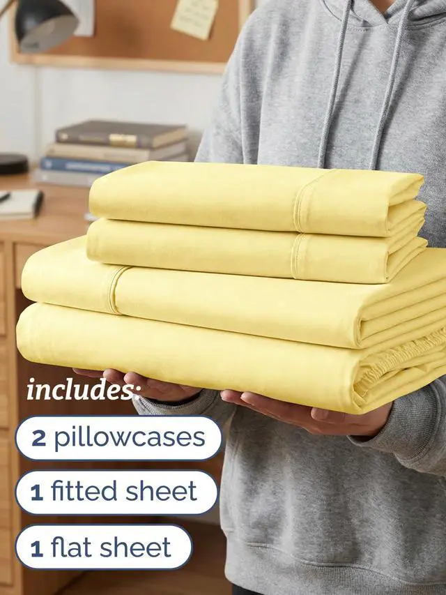 Alt view image 3 of 7 - Twin XL 4 Piece Sheet Set - Comfy Breathable & Cooling - Ultra-Soft Hotel Luxury Bedding Set with 8-16 Inch Deep Pockets - 1 Flat & 1 Fitted Sheet & 2 Pillowcases - Wrinkle Free & Easy Care - Yellow