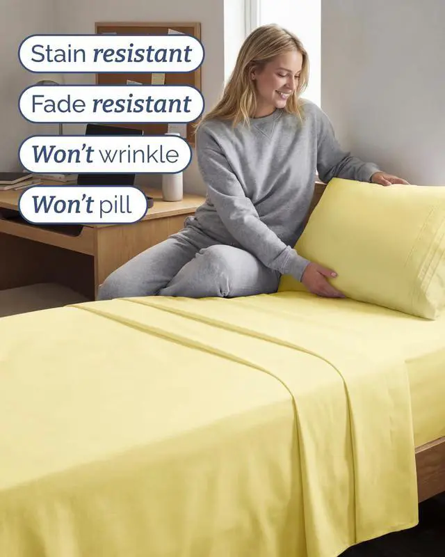 Alt view image 5 of 7 - Twin XL 4 Piece Sheet Set - Comfy Breathable & Cooling - Ultra-Soft Hotel Luxury Bedding Set with 8-16 Inch Deep Pockets - 1 Flat & 1 Fitted Sheet & 2 Pillowcases - Wrinkle Free & Easy Care - Yellow
