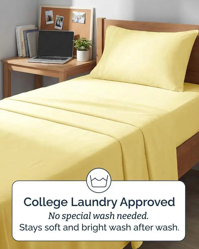 Alt view image 6 of 7 - Twin XL 4 Piece Sheet Set - Comfy Breathable & Cooling - Ultra-Soft Hotel Luxury Bedding Set with 8-16 Inch Deep Pockets - 1 Flat & 1 Fitted Sheet & 2 Pillowcases - Wrinkle Free & Easy Care - Yellow
