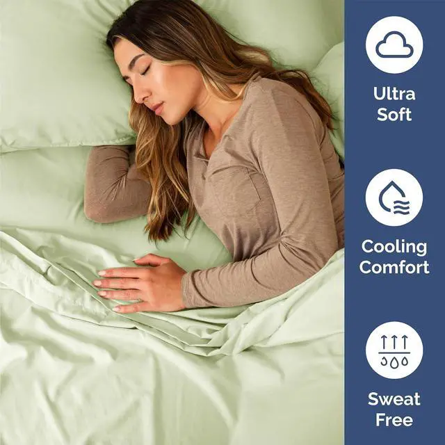 Alt view image 4 of 7 - Queen 6 Piece Sheet Set - Comfy Breathable & Cooling - Ultra-Soft Hotel Luxury Bedding Set w/ 8-16 Inch Deep Pockets - 1 Flat & 1 Fitted Sheet & 4 Pillowcases - Wrinkle Free & Easy Care - Light Sage