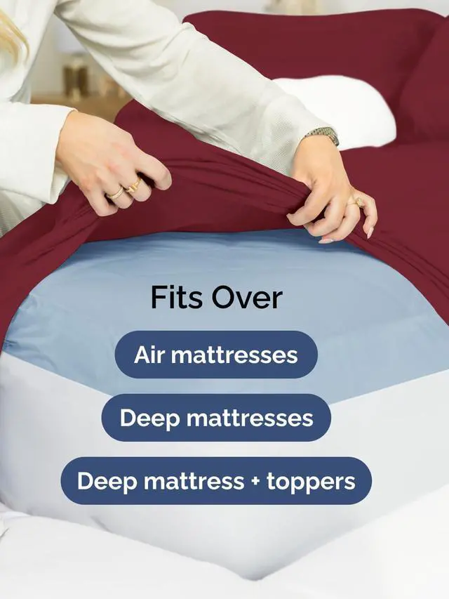 Alt view image 6 of 7 - Extra Deep Twin XL Fitted Sheet - College Dorm Bed Single Fitted Sheet Only w/Extra Deep Pockets - Ultra-Soft & Breathable - Easily Fits 18 to 24 inch Mattress - Wrinkle & Fade Resistant - Burgundy