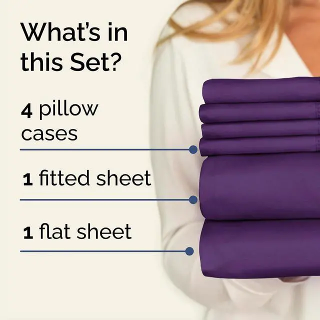 Alt view image 2 of 7 - Cal King 6 Piece Sheet Set - Comfy Breathable & Cooling - Ultra-Soft Hotel Luxury Bedding Set with 8-16 Inch Deep Pockets - 1 Flat & 1 Fitted Sheet & 4 Pillowcases - Wrinkle Free & Easy Care - Purple