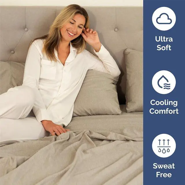 Alt view image 4 of 7 - Split King 7 Piece Sheet Set - Comfy Breathable & Cooling - Soft Hotel Luxury Bedding Set w/ 8-16 Inch Deep Pockets - 1 Flat & 2 Fitted Sheet & 4 Pillowcases - Cozy & Wrinkle Free - Heathered Beige