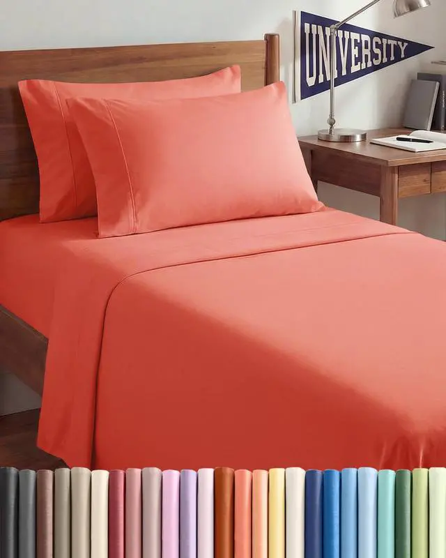 Main image of Twin XL 4 Piece Sheet Set - Comfy Breathable & Cooling - Ultra Soft Hotel Luxury Bedding Set w/ 8-16 Inch Deep Pockets - 1 Flat & 1 Fitted Sheet & 2 Pillowcases - Wrinkle Free and Easy Care - Coral