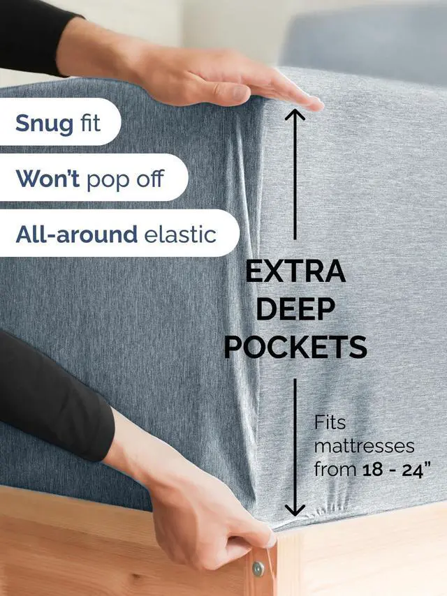 Alt view image 2 of 7 - Extra Deep Twin XL Fitted Sheet - College Dorm Bed Single Fitted Sheet Only w/Extra Deep Pockets - Ultra-Soft & Breathable - Easily Fits 18 to 24 inch Mattress - Wrinkle & Fade Free - Heathered Blue