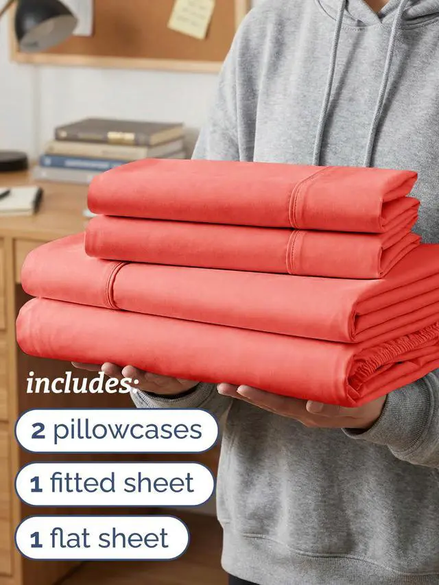 Alt view image 3 of 7 - Twin XL 4 Piece Sheet Set - Comfy Breathable & Cooling - Ultra Soft Hotel Luxury Bedding Set w/ 8-16 Inch Deep Pockets - 1 Flat & 1 Fitted Sheet & 2 Pillowcases - Wrinkle Free and Easy Care - Coral