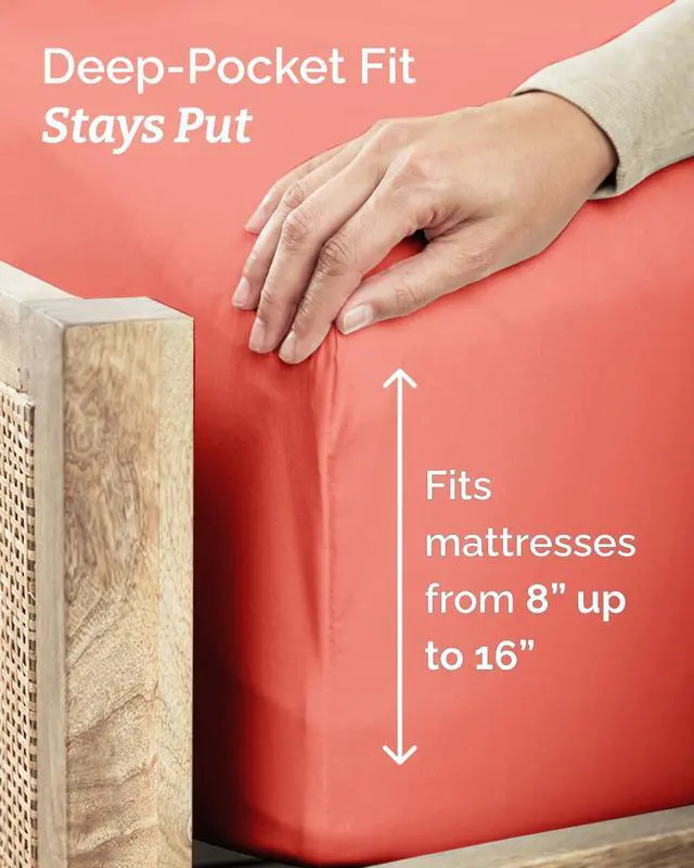 Alt view image 4 of 7 - Twin XL 4 Piece Sheet Set - Comfy Breathable & Cooling - Ultra Soft Hotel Luxury Bedding Set w/ 8-16 Inch Deep Pockets - 1 Flat & 1 Fitted Sheet & 2 Pillowcases - Wrinkle Free and Easy Care - Coral