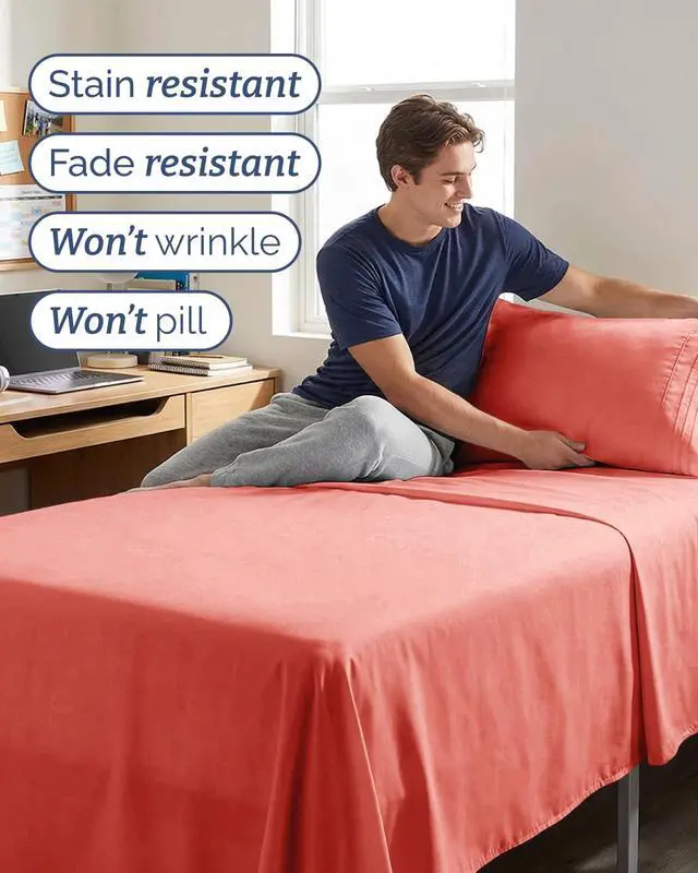 Alt view image 5 of 7 - Twin XL 4 Piece Sheet Set - Comfy Breathable & Cooling - Ultra Soft Hotel Luxury Bedding Set w/ 8-16 Inch Deep Pockets - 1 Flat & 1 Fitted Sheet & 2 Pillowcases - Wrinkle Free and Easy Care - Coral