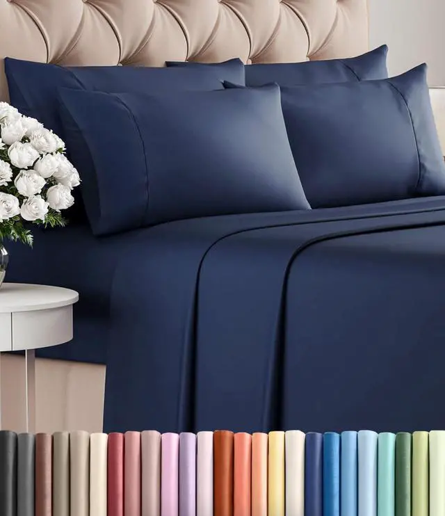 Main image of King 6 Piece Sheet Set - Comfy Breathable & Cooling - Ultra-Soft Hotel Luxury Bedding Set with 8-16 Inch Deep Pockets - 1 Flat & 1 Fitted Sheet & 4 Pillowcases - Wrinkle Free & Easy Care - Navy Blue