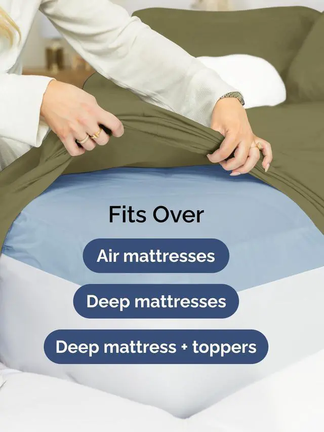 Alt view image 6 of 7 - Extra Deep Twin XL Fitted Sheet - College Dorm Bed Single Fitted Sheet Only w/Extra Deep Pockets - Ultra-Soft & Breathable - Easily Fits 18 to 24 inch Mattress - Wrinkle & Fade Resistant - Sage Green