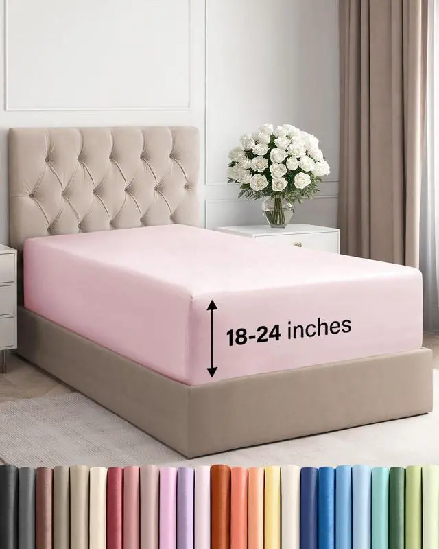 Main image of Extra Deep Twin Fitted Sheet - Hotel Luxury Single Fitted Sheet Only - Easily Fits 18 inch to 24 inch Mattress - Ultra Soft, Wrinkle Free with Extra Deep Pockets - Breathable & Comfy - Lavender Pink