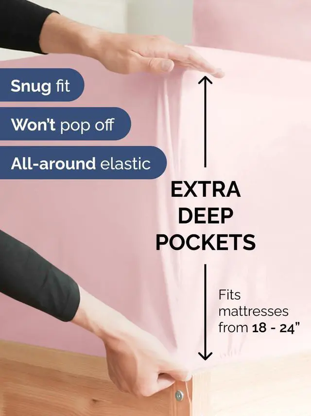 Alt view image 2 of 7 - Extra Deep Twin Fitted Sheet - Hotel Luxury Single Fitted Sheet Only - Easily Fits 18 inch to 24 inch Mattress - Ultra Soft, Wrinkle Free with Extra Deep Pockets - Breathable & Comfy - Lavender Pink