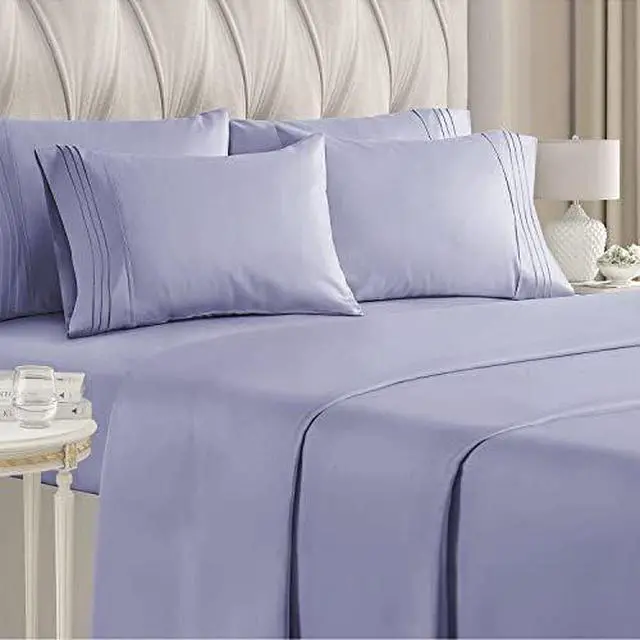 Alt view image 2 of 7 - Queen 6 Piece Sheet Set - Comfy Breathable & Cooling - Ultra-Soft Hotel Luxury Bedding Set with 8-16 Inch Deep Pockets - 1 Flat & 1 Fitted Sheet & 4 Pillowcases - Wrinkle Free & Easy Care - Lavender