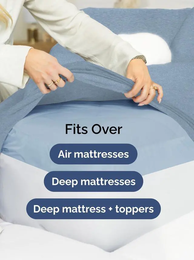 Alt view image 6 of 7 - Extra Deep Twin XL Fitted Sheet - College Dorm Bed Single Fitted Sheet Only w/Extra Deep Pockets - Ultra-Soft & Breathable - Easily Fits 18 to 24 inch Mattress - Wrinkle & Fade Free - Heathered Blue
