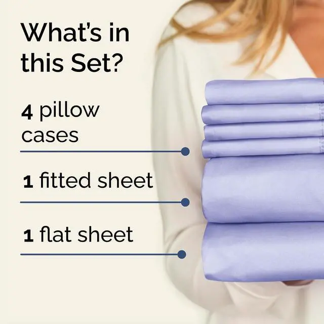 Alt view image 2 of 7 - Cal King 6 Piece Sheet Set - Comfy Breathable & Cooling - Ultra-Soft Hotel Luxury Bedding Set w/ 8-16 Inch Deep Pockets - 1 Flat & 1 Fitted Sheet & 4 Pillowcases - Wrinkle Free & Easy Care - Lavender