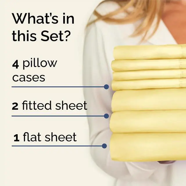 Alt view image 2 of 7 - Split King 7 Piece Sheet Set - Comfy Breathable & Cooling - Ultra-Soft Hotel Luxury Bedding Set w/ 8-16 Inch Deep Pockets - 1 Flat & 2 Fitted Sheet & 4 Pillowcases - Wrinkle Free & Easy Care - Yellow