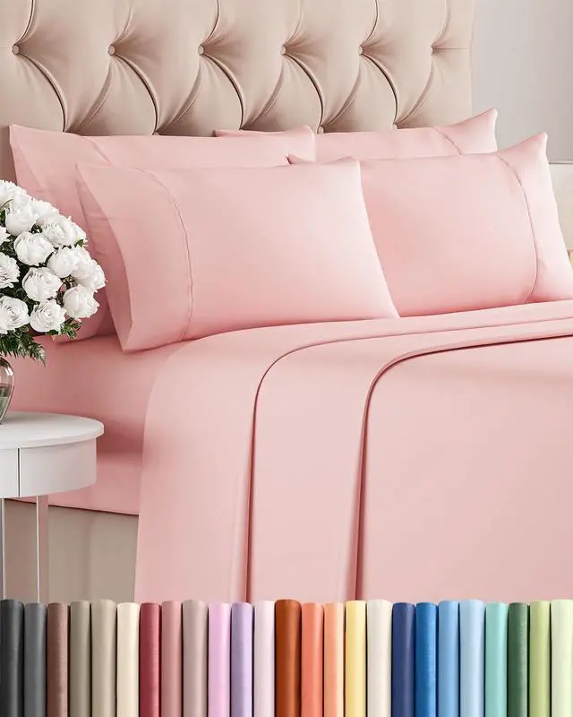 Main image of King 6 Piece Sheet Set - Comfy Breathable & Cooling - Ultra-Soft Hotel Luxury Bedding Set with 8-16 Inch Deep Pockets - 1 Flat & 1 Fitted Sheet & 4 Pillowcases - Wrinkle Free & Easy Care - Baby Pink