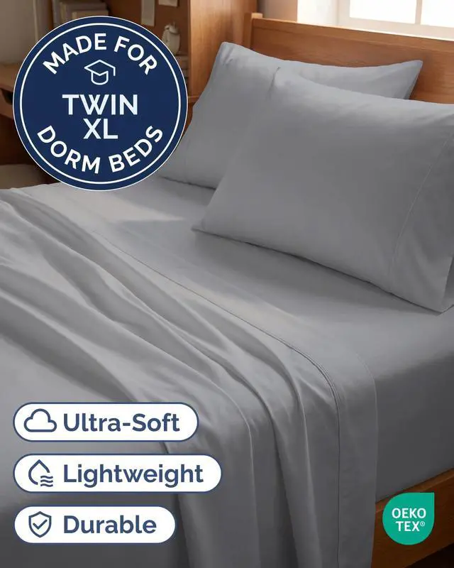 Alt view image 2 of 7 - Twin XL 4 Piece Sheet Set - Comfy Breathable & Cooling - Ultra Soft Hotel Luxury Bedding Set w/ 8-16 Inch Deep Pockets - 1 Flat & 1 Fitted Sheet & 2 Pillowcases - Wrinkle Free & Easy Care - Steel Blue