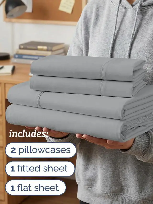 Alt view image 3 of 7 - Twin XL 4 Piece Sheet Set - Comfy Breathable & Cooling - Ultra Soft Hotel Luxury Bedding Set w/ 8-16 Inch Deep Pockets - 1 Flat & 1 Fitted Sheet & 2 Pillowcases - Wrinkle Free & Easy Care - Steel Blue