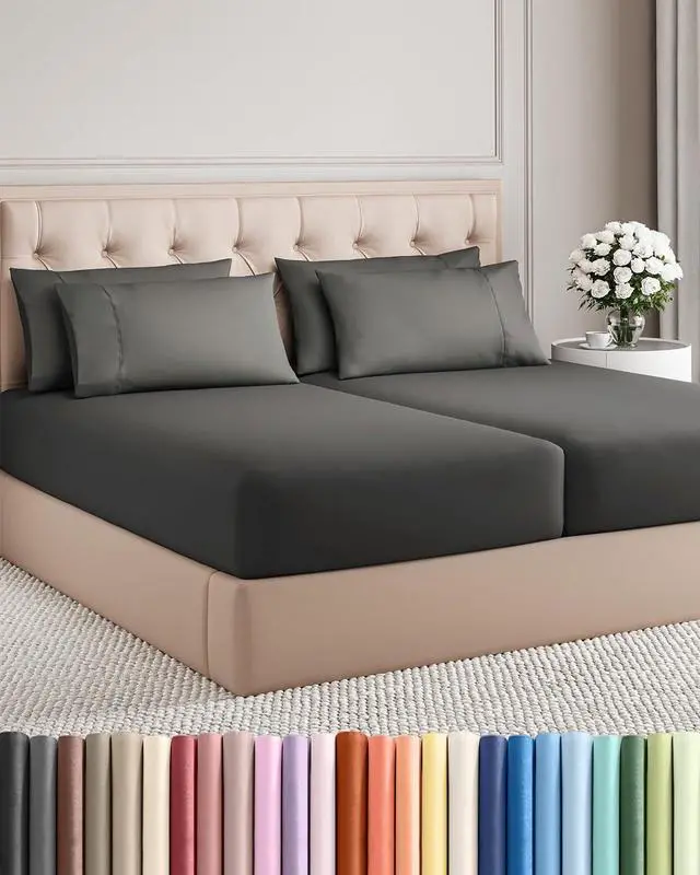 Main image of Split King 7 Piece Sheet Set - Comfy Breathable & Cooling - Soft Hotel Luxury Bedding Set with 8-16 Inch Deep Pockets - 1 Flat & 2 Fitted Sheet & 4 Pillowcases - Wrinkle Free & Easy Care - Charcoal
