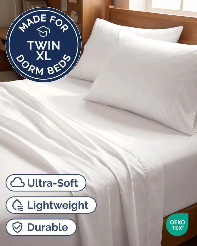 Alt view image 2 of 7 - Twin XL 4 Piece Sheet Set - Comfy Breathable & Cooling - Soft Hotel Luxury Bedding Set with 8-16 Inch Deep Pockets - 1 Flat & 1 Fitted Sheet & 2 Pillowcases - Wrinkle Free & Easy Care - Antique White