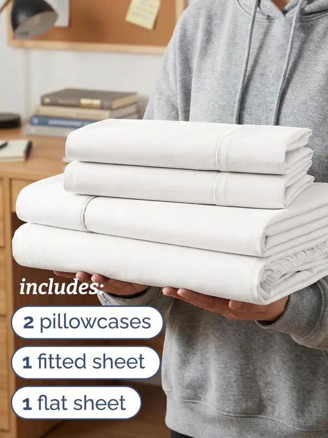 Alt view image 3 of 7 - Twin XL 4 Piece Sheet Set - Comfy Breathable & Cooling - Soft Hotel Luxury Bedding Set with 8-16 Inch Deep Pockets - 1 Flat & 1 Fitted Sheet & 2 Pillowcases - Wrinkle Free & Easy Care - Antique White