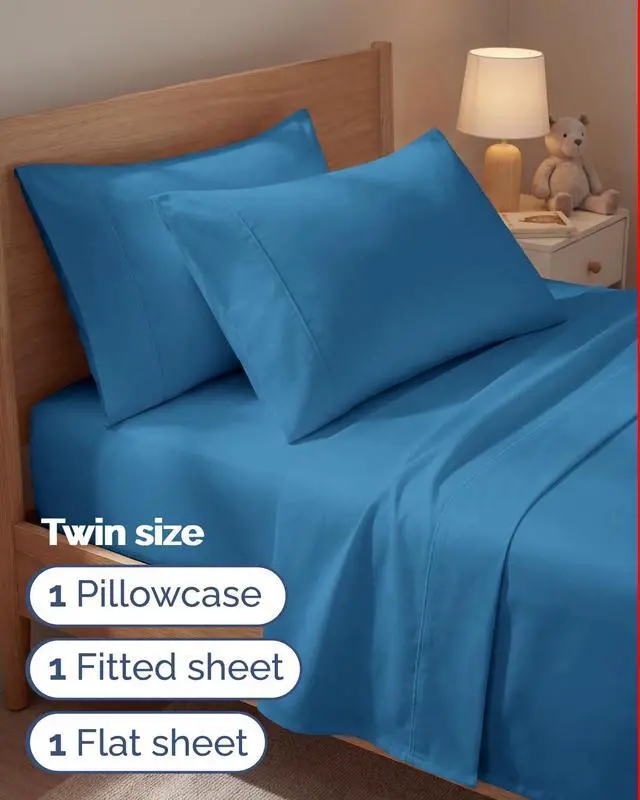 Alt view image 3 of 7 - Twin 4 Piece Sheet Set - Comfy Breathable & Cooling - Ultra-Soft Hotel Luxury Bedding Set with 8-16 Inch Deep Pockets - 1 Flat & 1 Fitted Sheet & 2 Pillowcases - Wrinkle Free & Easy Care - Denim Blue