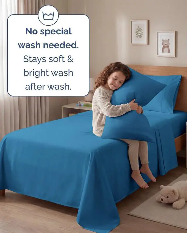 Alt view image 6 of 7 - Twin 4 Piece Sheet Set - Comfy Breathable & Cooling - Ultra-Soft Hotel Luxury Bedding Set with 8-16 Inch Deep Pockets - 1 Flat & 1 Fitted Sheet & 2 Pillowcases - Wrinkle Free & Easy Care - Denim Blue