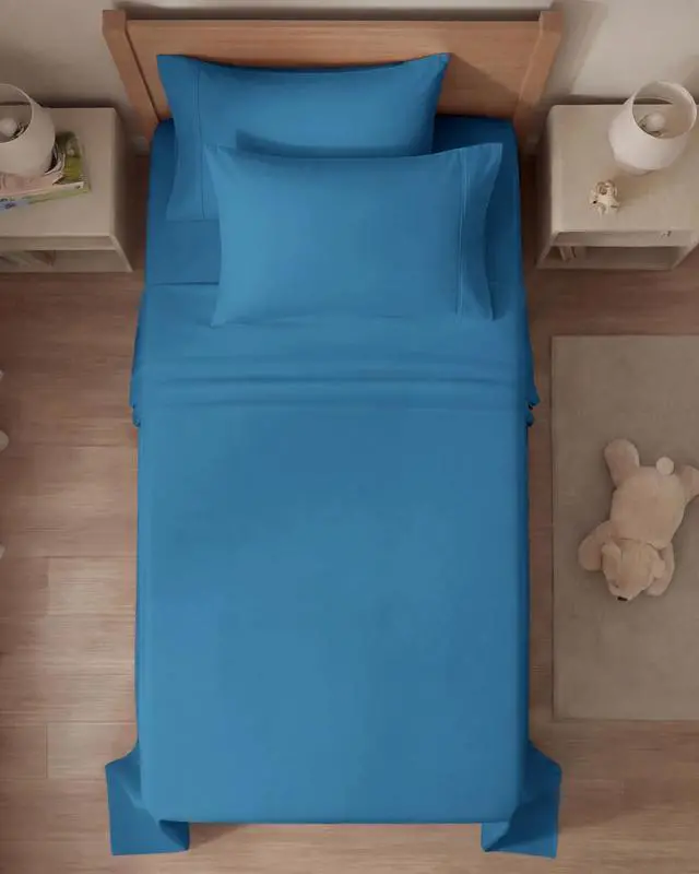 Alt view image 7 of 7 - Twin 4 Piece Sheet Set - Comfy Breathable & Cooling - Ultra-Soft Hotel Luxury Bedding Set with 8-16 Inch Deep Pockets - 1 Flat & 1 Fitted Sheet & 2 Pillowcases - Wrinkle Free & Easy Care - Denim Blue
