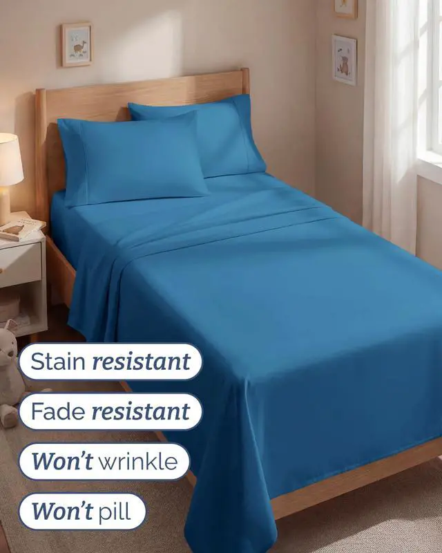 Alt view image 5 of 7 - Twin 4 Piece Sheet Set - Comfy Breathable & Cooling - Ultra-Soft Hotel Luxury Bedding Set with 8-16 Inch Deep Pockets - 1 Flat & 1 Fitted Sheet & 2 Pillowcases - Wrinkle Free & Easy Care - Denim Blue