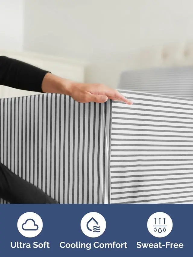 Alt view image 3 of 7 - Extra Deep Twin XL Fitted Sheet - College Dorm Bed Single Fitted Sheet Only w/Extra Deep Pockets - Ultra-Soft & Breathable - Easily Fits 18 to 24 inch Mattress - Wrinkle & Fade Free - Grey Stripes 2