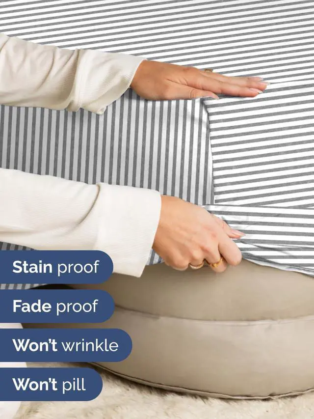 Alt view image 4 of 7 - Extra Deep Twin XL Fitted Sheet - College Dorm Bed Single Fitted Sheet Only w/Extra Deep Pockets - Ultra-Soft & Breathable - Easily Fits 18 to 24 inch Mattress - Wrinkle & Fade Free - Grey Stripes 2