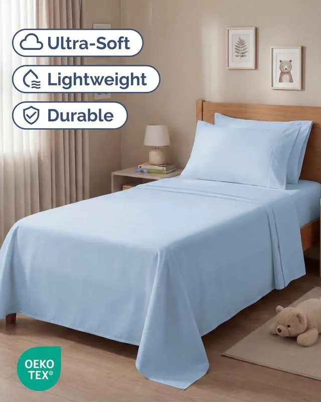 Alt view image 2 of 7 - Twin 4 Piece Sheet Set - Comfy Breathable & Cooling - Ultra-Soft Hotel Luxury Bedding Set with 8-16 Inch Deep Pockets - 1 Flat & 1 Fitted Sheet & 2 Pillowcases - Wrinkle Free & Easy Care - Baby Blue