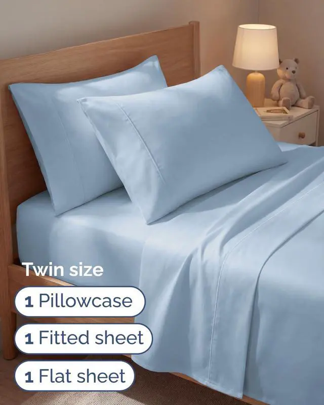 Alt view image 3 of 7 - Twin 4 Piece Sheet Set - Comfy Breathable & Cooling - Ultra-Soft Hotel Luxury Bedding Set with 8-16 Inch Deep Pockets - 1 Flat & 1 Fitted Sheet & 2 Pillowcases - Wrinkle Free & Easy Care - Baby Blue