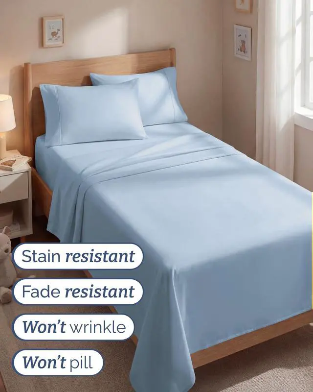 Alt view image 5 of 7 - Twin 4 Piece Sheet Set - Comfy Breathable & Cooling - Ultra-Soft Hotel Luxury Bedding Set with 8-16 Inch Deep Pockets - 1 Flat & 1 Fitted Sheet & 2 Pillowcases - Wrinkle Free & Easy Care - Baby Blue