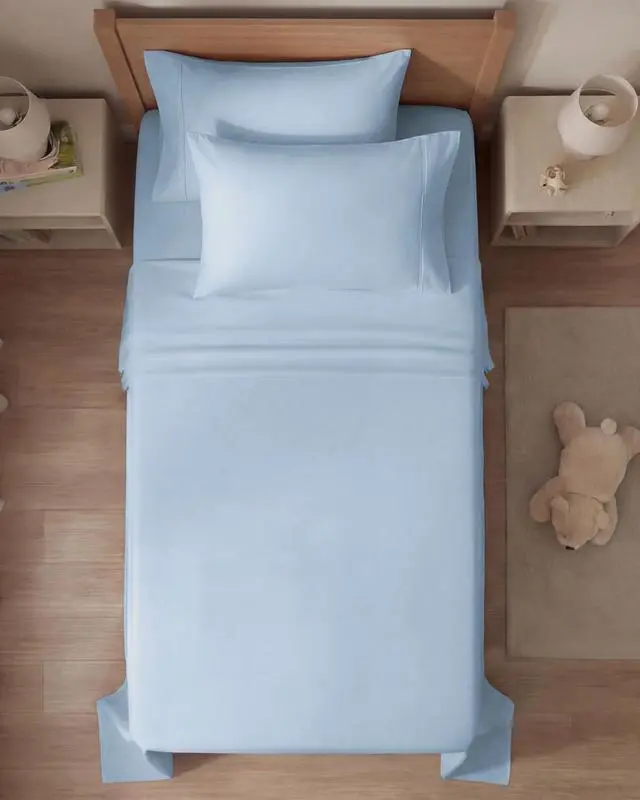 Alt view image 7 of 7 - Twin 4 Piece Sheet Set - Comfy Breathable & Cooling - Ultra-Soft Hotel Luxury Bedding Set with 8-16 Inch Deep Pockets - 1 Flat & 1 Fitted Sheet & 2 Pillowcases - Wrinkle Free & Easy Care - Baby Blue