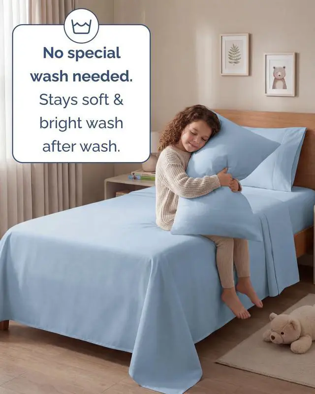 Alt view image 6 of 7 - Twin 4 Piece Sheet Set - Comfy Breathable & Cooling - Ultra-Soft Hotel Luxury Bedding Set with 8-16 Inch Deep Pockets - 1 Flat & 1 Fitted Sheet & 2 Pillowcases - Wrinkle Free & Easy Care - Baby Blue