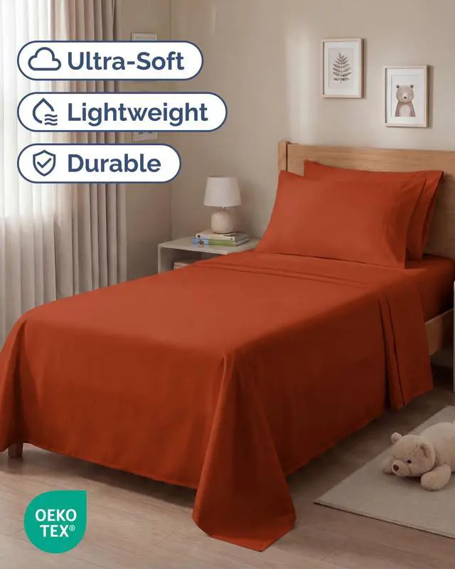 Alt view image 2 of 7 - Twin 4 Piece Sheet Set - Comfy Breathable & Cooling - Ultra-Soft Hotel Luxury Bedding Set with 8-16 Inch Deep Pockets - 1 Flat & 1 Fitted Sheet & 2 Pillowcases - Wrinkle Free & Easy Care - Terracotta